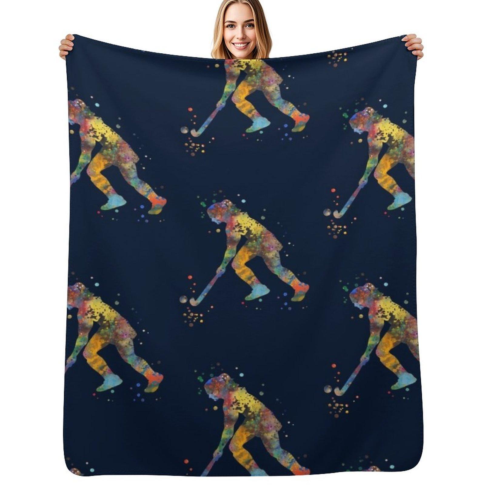 Field hockey girl Throw Blanket Stylish Couch Blanket for Home Living Room Size: 75*100cm, Weight: 230 GSM
