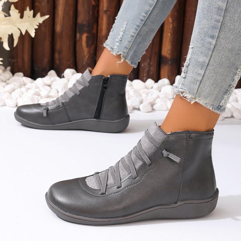 Boots Women Winter Genuine Leather Ankle Spring Flat Shoes Woman Short Vintage Boots with Fur for Women Boots