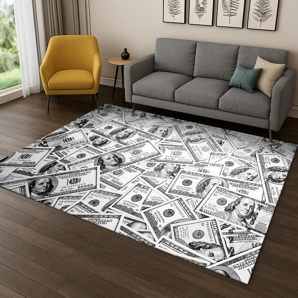 3D Amerikansk Dollar Euro Pund Pengar Illusion Matmatta för Vardagsrum Soffa Hem Sovrum Kök Dörrmatta Dekor, Lekrum Halkfri Matta