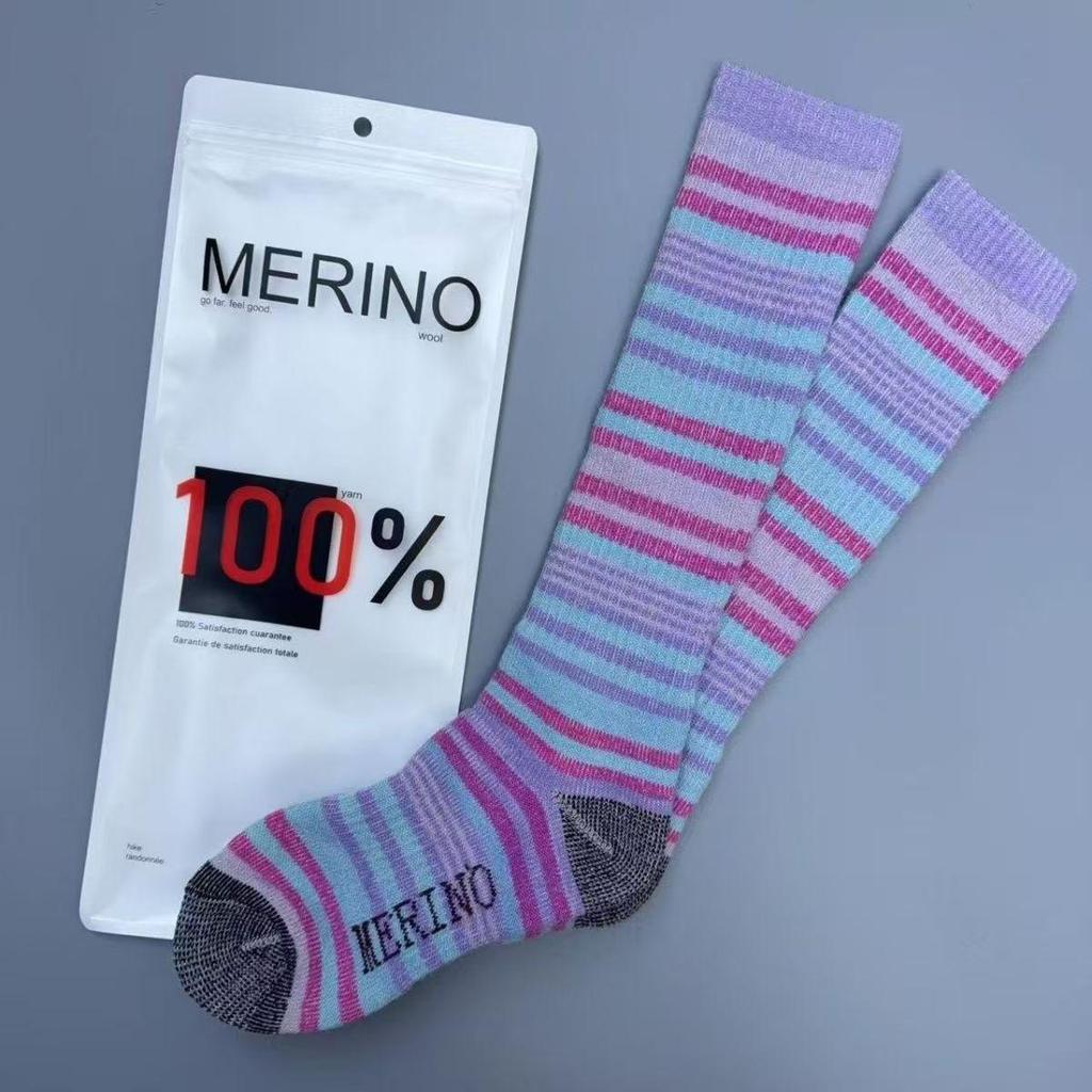 Colorful Striped 100% Merino Wool Knee-High Socks for Men & Women - Warm Autumn/Winter Wear