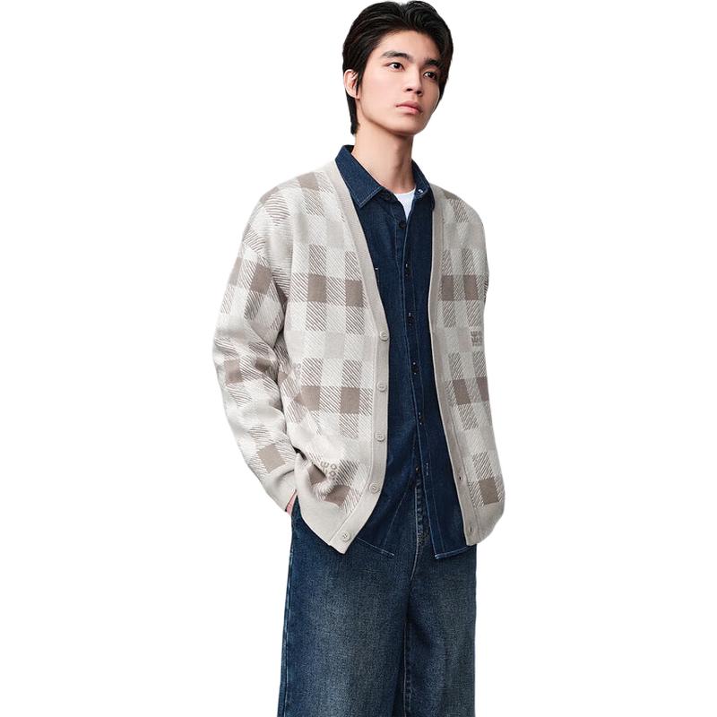 

HLA Men s Panda Wowo Plaid Knit Cardigan L