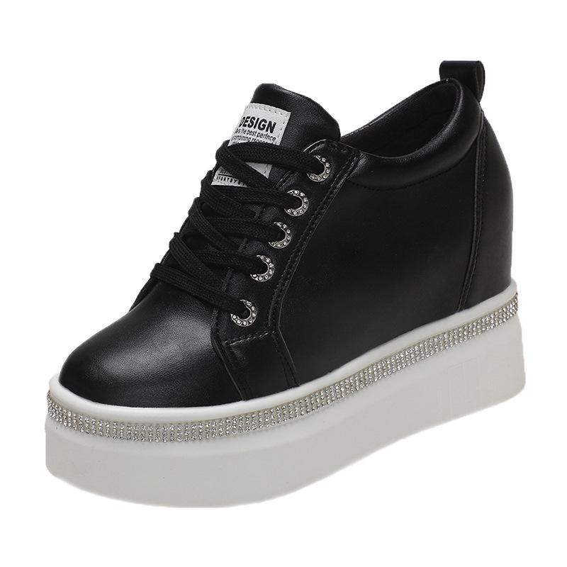 Comemore Internal High Vulcanised Shoes Women Spring Autumn Thick Bottom Casual Single Shoes Lace Up Black White Sneakers Women