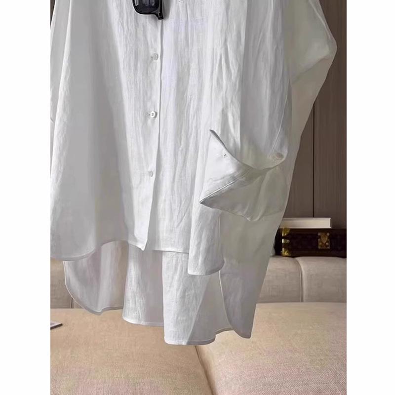 French-Style Women's White Sunscreen Cotton & Linen Long-Sleeve Summer Cardigan Top.