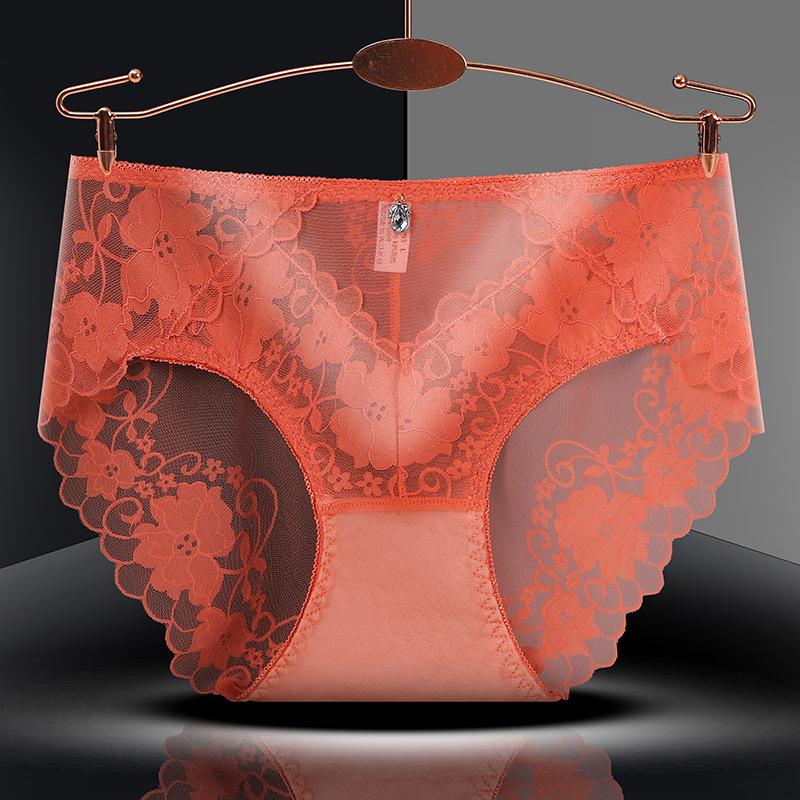 Sexy Spitzenunterwäsche Damen mittlere Taille Dessous Antibakterielle Baumwolle Schritt Dreieck Höschen