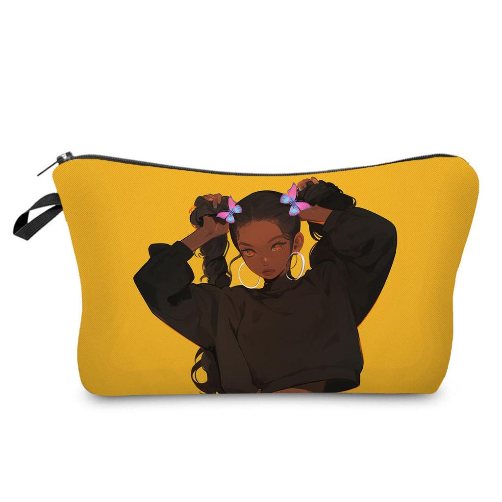 Women Black Girl Print Cosmetic Bag Toiletries Organize Travel Storage Case 6426