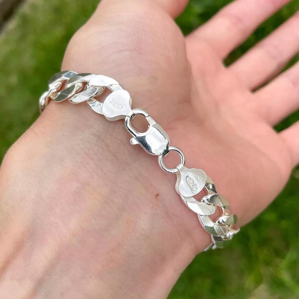 Silver Men' Bracelet 8mm THICK 925 Silver ITALIAN + FREE