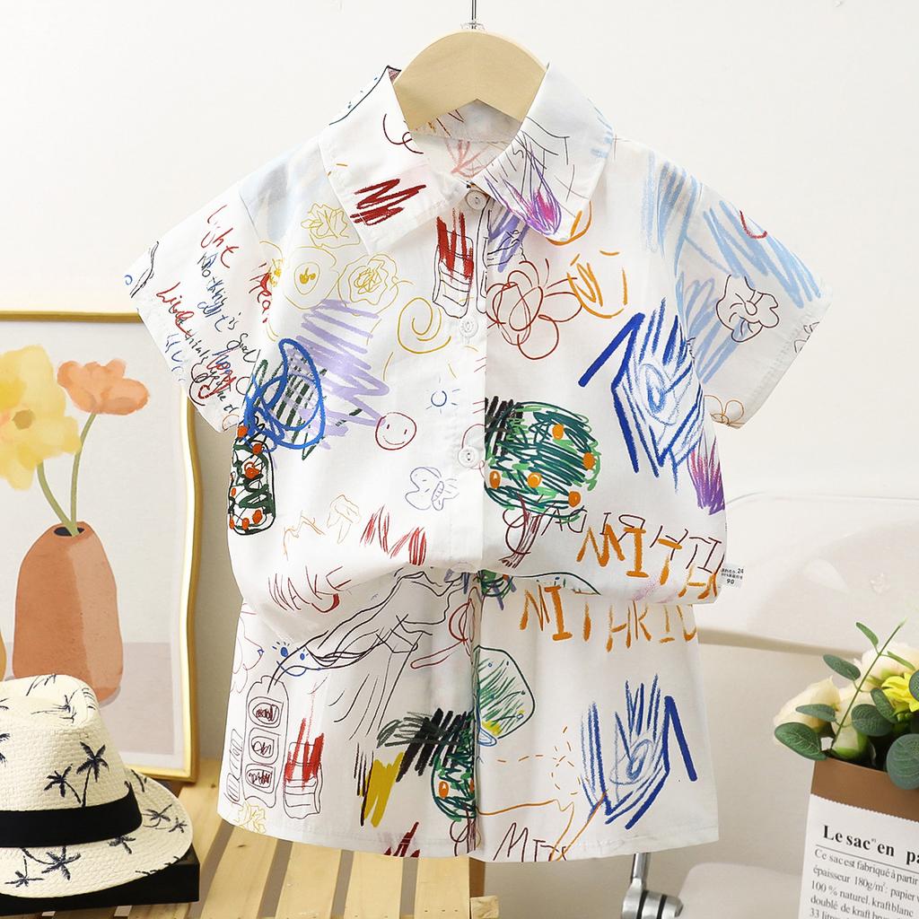 Children's Summer Suit Boys' Summer Suit Baby's Short Sleeved Shorts T-shirt Loose Shirt Trendy Children's Clothing