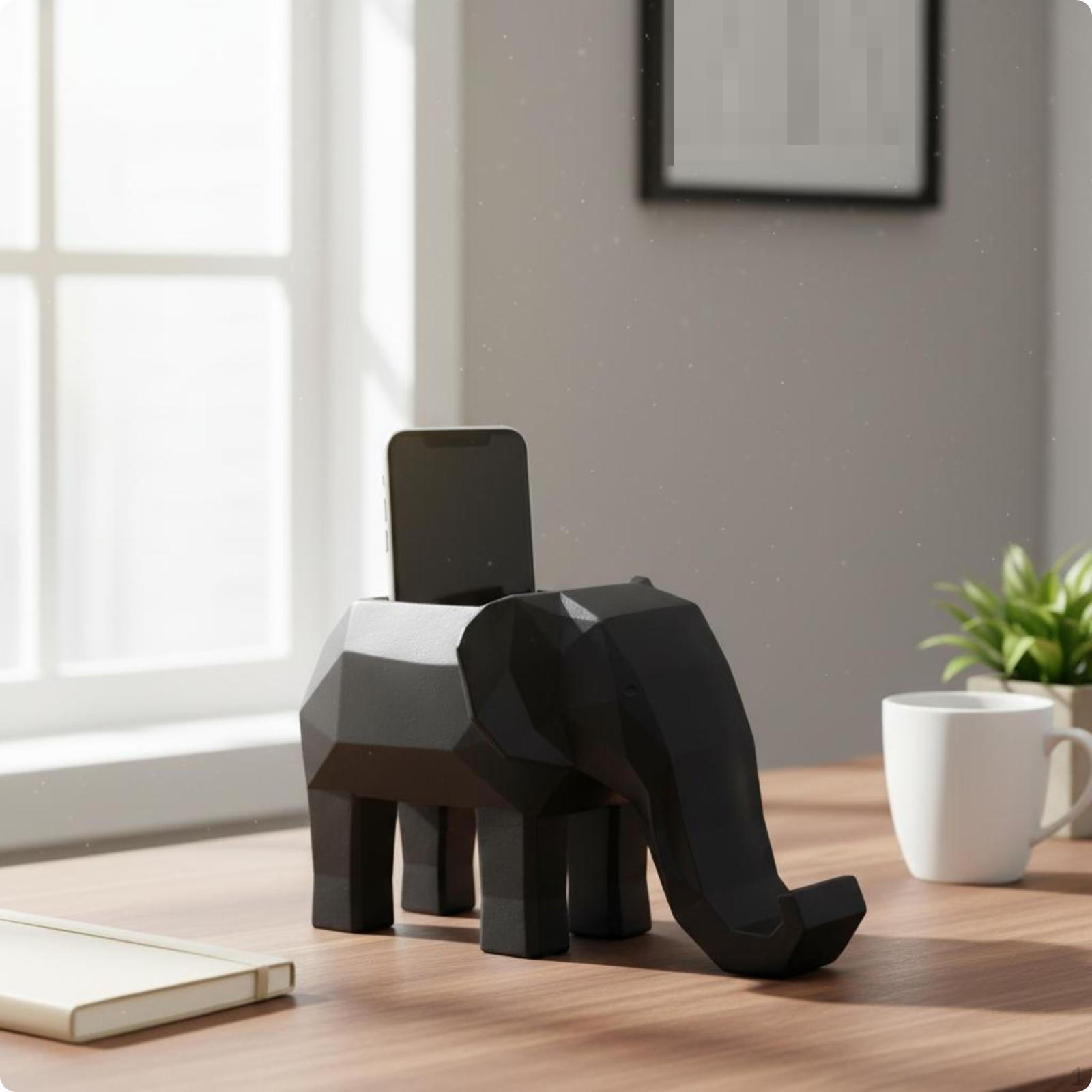 Geometric Elephant Pencil Holder Faceted Phone and Pen Multifunctional Resin Desktop