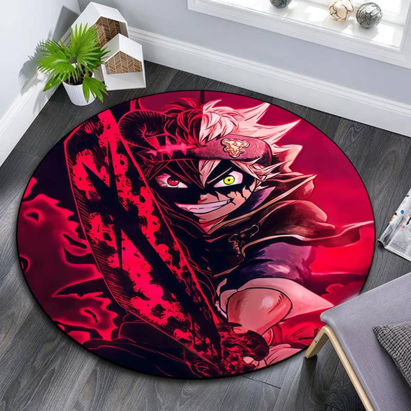 Asta Black Clover pattern round rug,Carpet Rug for Living Room Bedroom Playroom ,Non-slip Floor Mat,Holiday Gifts and Birthday Gifts.