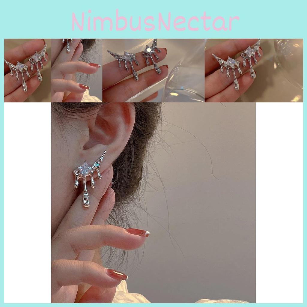 Raffinierte asymmetrische Tropfen-Diamantohrringe Modische geometrische Stecker