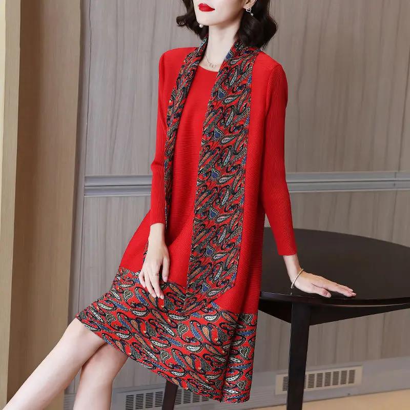 Женский темперамент свободный не с шарфом тонкий длинный платье женский осень новый — фото 3