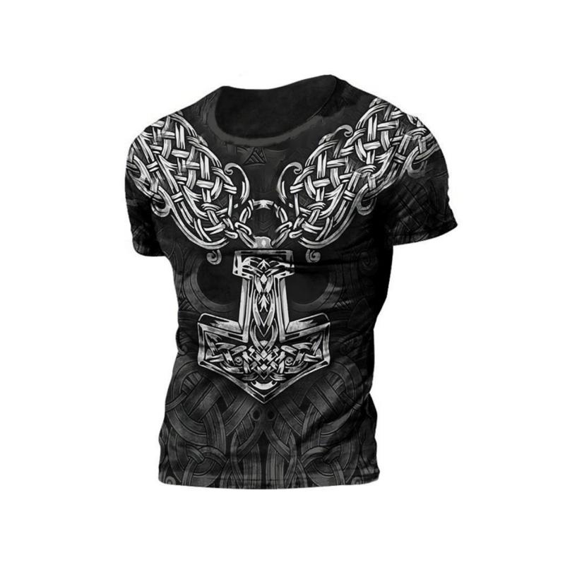 Men's 3D Printed T-Shirt Vintage pattern printing Short Sleeve O-Neck Pullover casual top