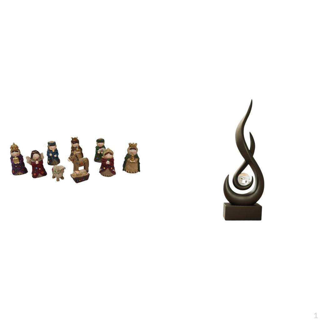 Abstract Nativity Flame Figurines Modern Religious Resin Sculpture Tabletop Ornament Set for Indoor