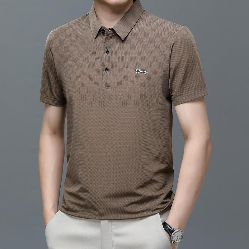 Short Sleeve T-Shirt Medium Men'S Ice Silk Half Sleeve Polo Shirt Loose Top