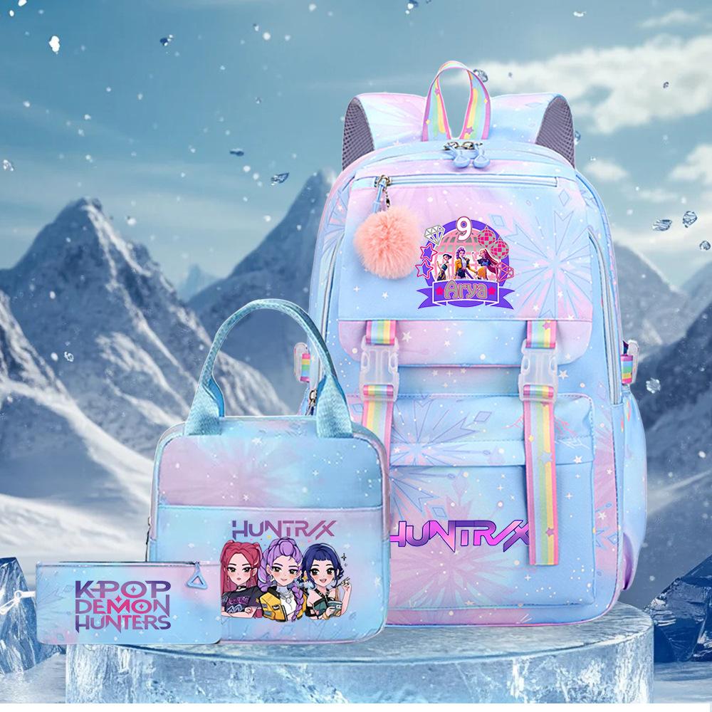 K-Pop Witch Hunters Cartoon Printed Student Pencil Bag Lunch Bag Three-Piece Backpack