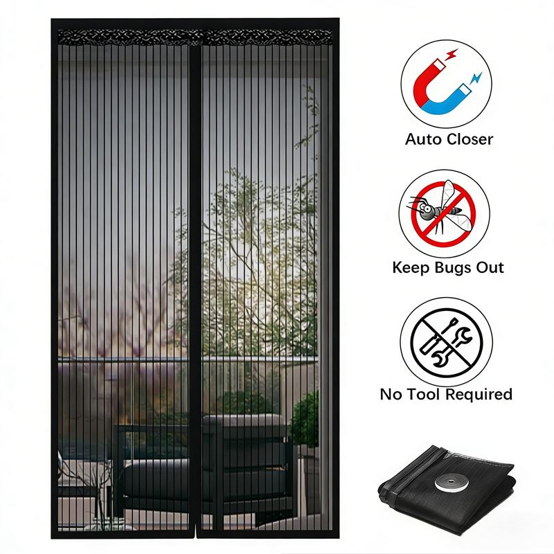 

Магнитная мягкая сетчатая штора на дверь - Без вдевания магнитной полосы, Летняя защита от комаров, Плотный вышитый экран 70*190cm чёрный