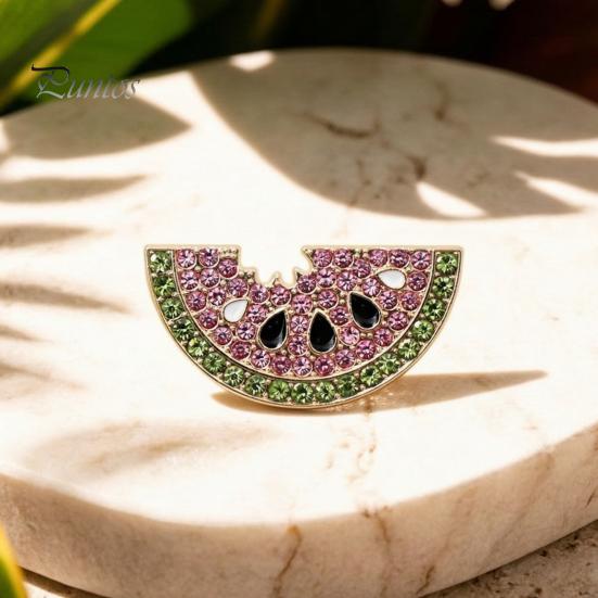 Watermelon Slice Brooch 1/2Pcs Rhinestone Brooch, Sparkling Fruit Lapel Pin, Sweater Shape Cardigan Coat Suits Accessories, Jewelry Gift for Women Pin