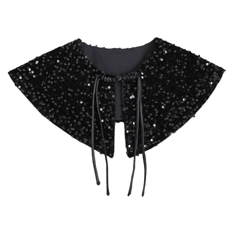 Sequins Quilted Cape False Collar Chinese Ruffled Lace Shawl Wrap Scarf Decorative Accessory for Women Girls Clothing