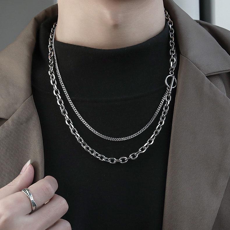 Trendy Minimalist Titanium Steel OT Buckle Necklace: Japanese Korean Fashion for Men and Women, Clubbing Hip Hop Chain Jewelry