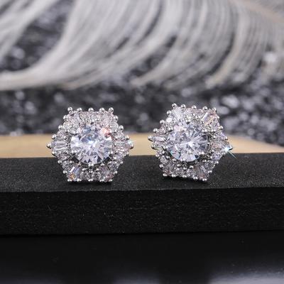 925 Sterling Silver Romantic Zircon Geometric Piercing Stud Earrings for Women Wedding Party Jewelry Gift Oorbellen