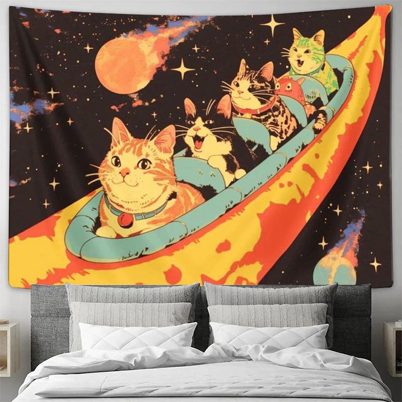 Space Adventure Cat Tapestry  Fun  Creative Home Wall Decor