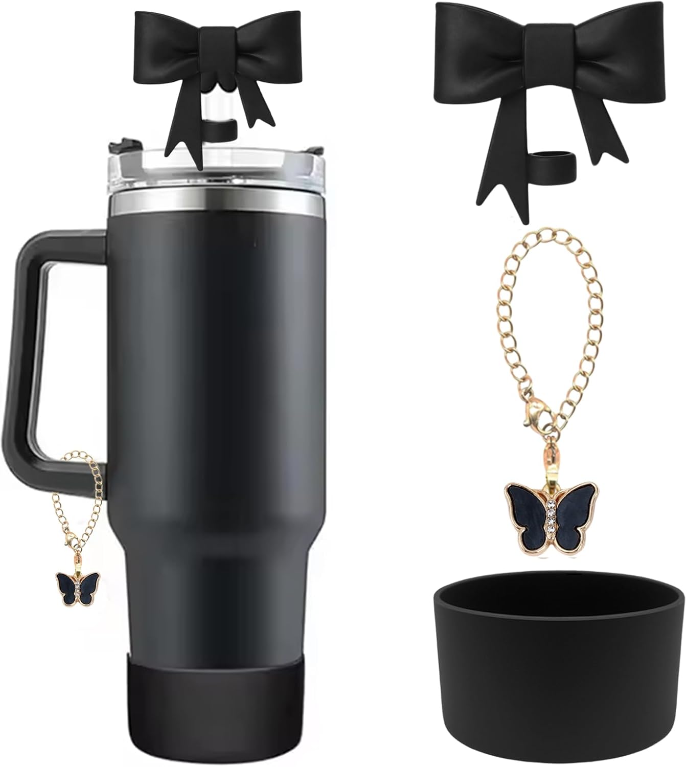 

Кришка для соломинки з бантиком для чашки Stanley, силіконовий топпер, рожевий ланцюжок з метеликом, силіконовий чохол рожевого кольору, набір аксесуарів для чашки 30/40 унцій