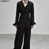 INCERUN Men Sets Lapel Neck Striped Belt Blazer Tops Trousers Long Pants Casual Suits