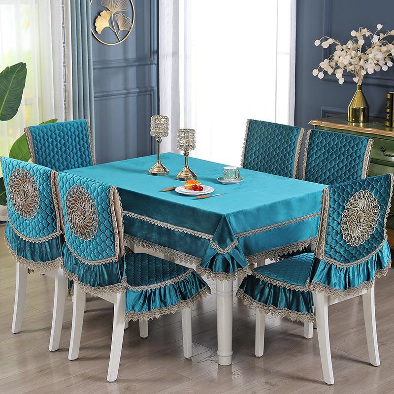 Toalha de Mesa de Flanela de Luxo Renda Quadrada Toalha de Mesa Bordada Capa de Cadeira Almofada de Cadeira de Jantar Para Sala de Estar Toalha de Mesa de Café