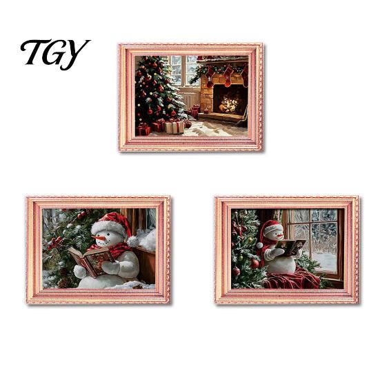 Christmas Refrigerator Magnets 3Pcs Light-up Frame Magnet, Vintage Wooden Picture Frames with Lights Fridge Glowing Magnetic Holder for Cabinet Locker