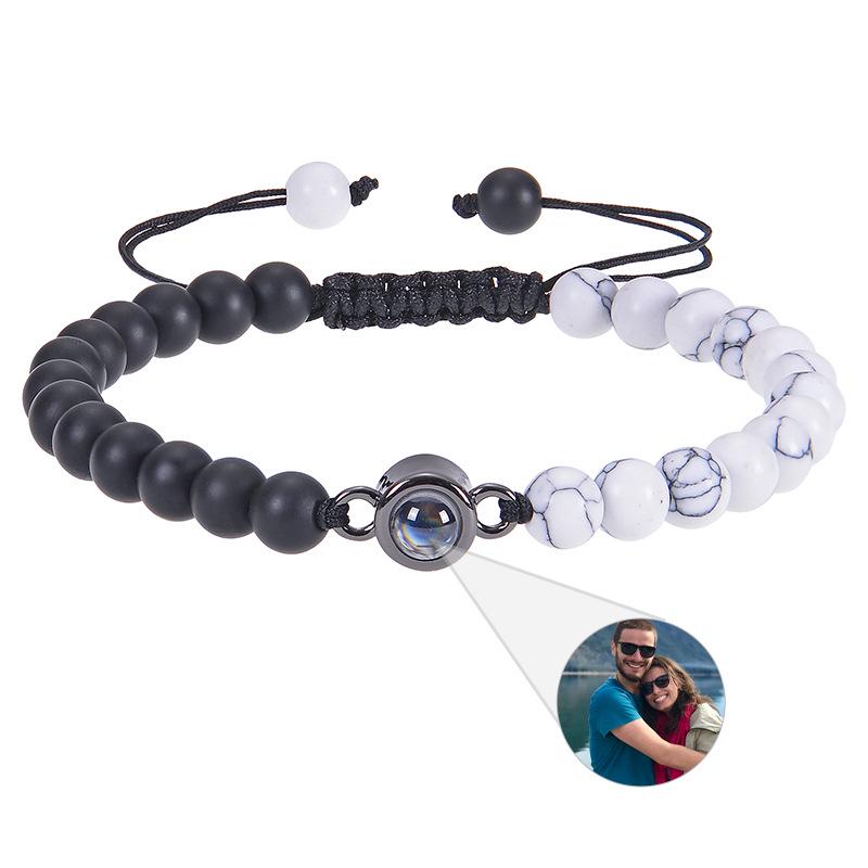 Custom Tiger Eye Photo Bracelet with Frosted Stone