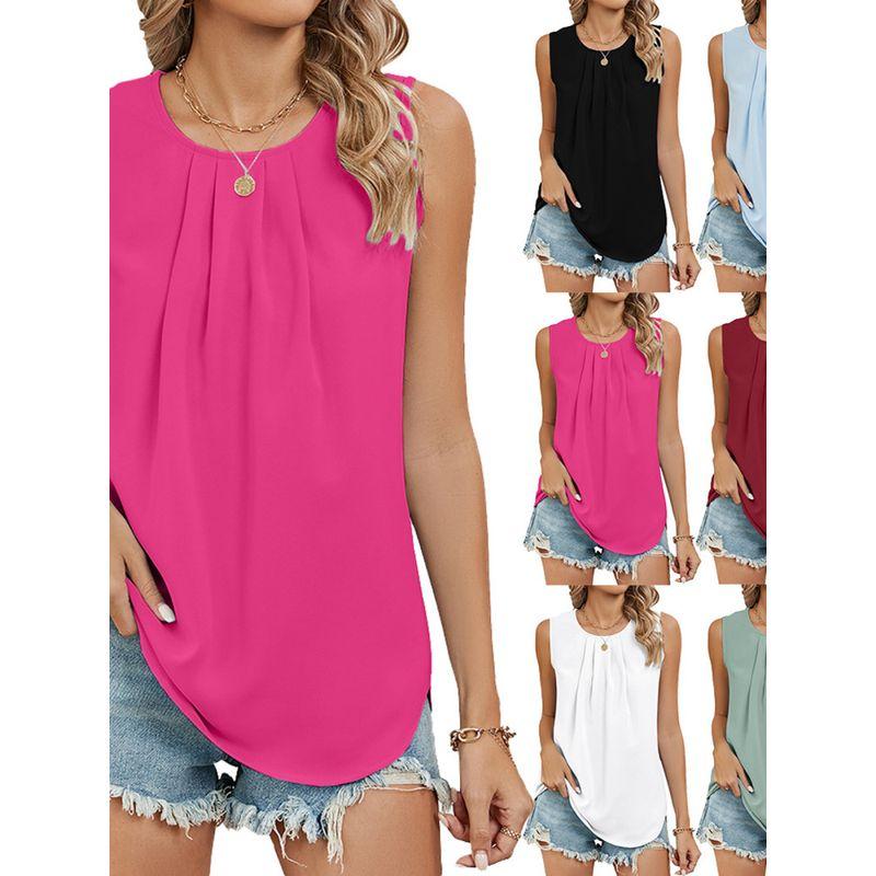 

Wrinkled round Neck Sleeveless Loose Vest Pleated round Neck Sleeveless Vest for Women Black L