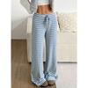 Pantalon large et décontracté à rayures pour femme, couleur unie, cordon de serrage, taille basse, droit, élégant, simple, slim, capri, 25781