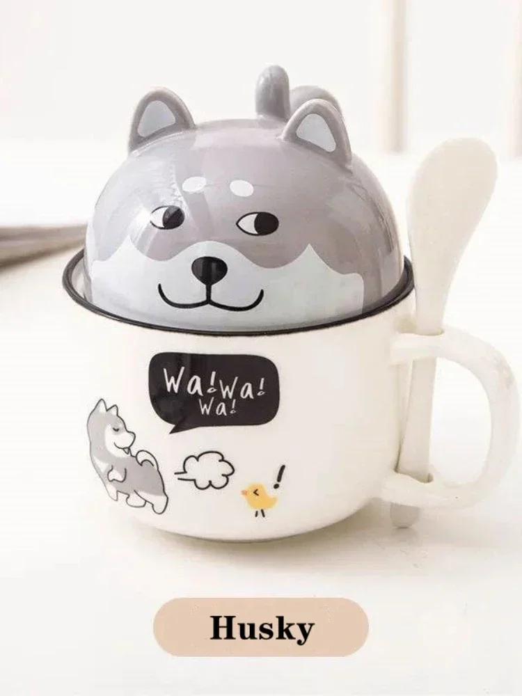 350ml Kawaii Kubek Shiba Inu Uroczy Kreskówkowy Ceramiczny Kubek z Pokrywką i Łyżeczką Kubki na Kawę Mleko Herbatę Śniadaniowe Filiżanki Naczynia do Picia Prezenty