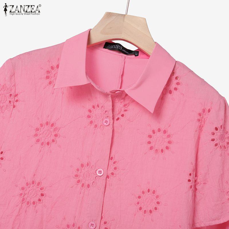 ZANZEA Women Short Sleeve Crochet Blouse and Skirts Casual Two Piece Suit Sets