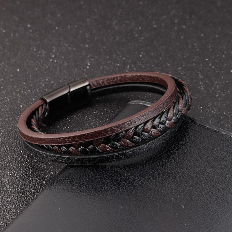 2020 New Design Multi-layers Handmade Braided Genuine Leather Bracelet & Bangle For Men Male Hand Jewelry For Birthday Gift