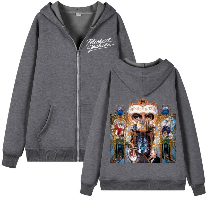 Singer Michael  Album Graphic Zipper Hoodie Men Rock Zip Up Pullovers Harajuku Y2k Style Hooded Sweatshirts