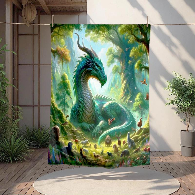 1pc dragon blanket, all season lightweight home office outdoor nap multifunctional blanket
