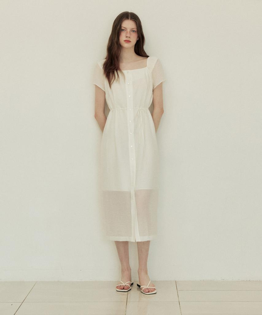 Adowl Square Neck Slim Long Dress - Ivory