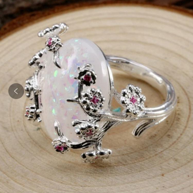 Stylish and simple opal opal branch flower ring 5 белый