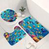4Pcs Underwater World Shower Curtain Set with Non-Slip Bath Mat, Toilet Lid Cover, Contour Rug & 12 Hooks, Bathroom Decor