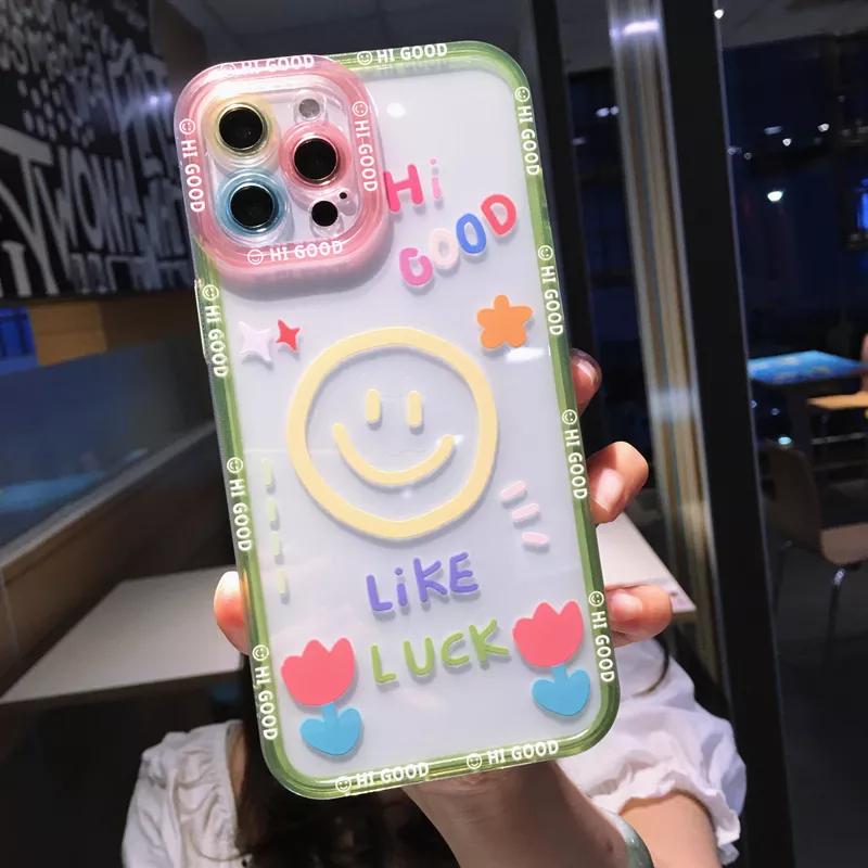 Cute Cartoon Smile Clear Phone Case For iPhone 14 Pro Max 13 12 11 X XS XR 7 8 Plus SE Couple Transparent Soft Shockproof Cover