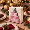 Festive Home Accents Wooden Christmas Napkin Holder, Rustic Farmhouse Tissue Dispenser, Pink Merry Hand Painted Wood Decor Cocktail Holder for Dining