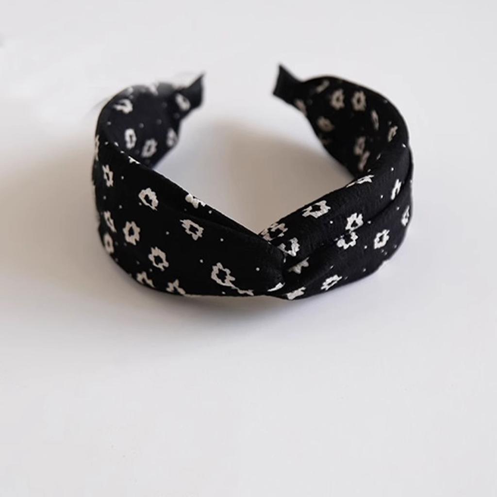Czarno-biała kwiatowa tkanina szeroka opaska do włosów do mycia twarzy, wszechstronna opaska na wyjście, spinka do włosów i dodatek do głowy