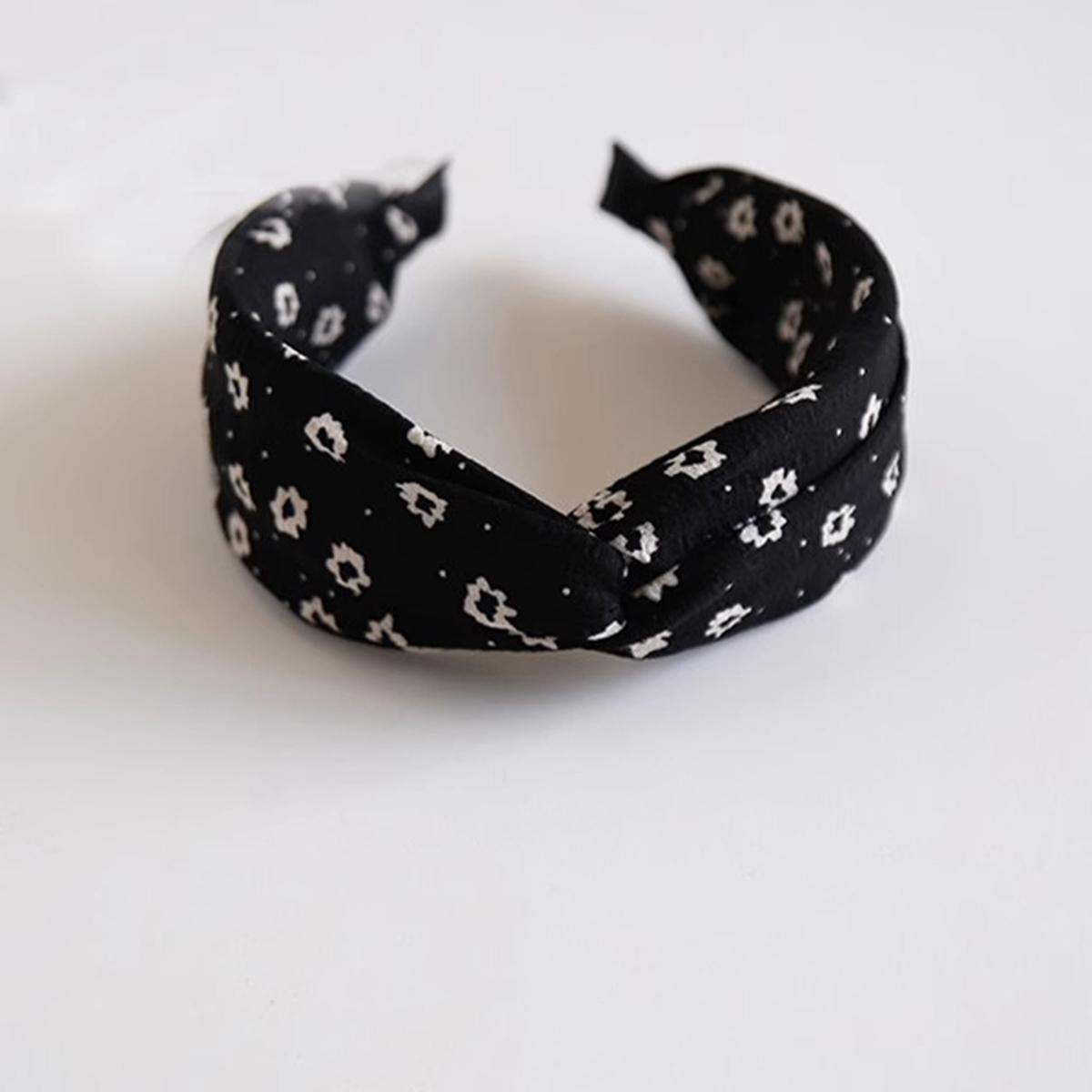 

черно-белая цветочная ткань широкая повязка для волос для умывания лица, универсальная повязка для выхода в свет, заколка для волос и головной аксессуар