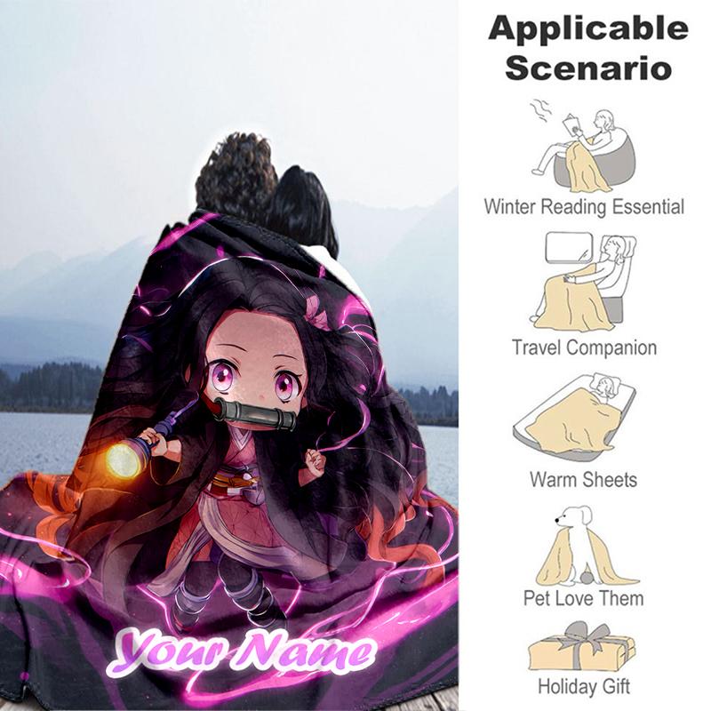 1PC Custom Name "Your Name: Anime Adventure" flannel blanket versatile, all-season throw suitable for the living room, bedroom, camping, travel, and g