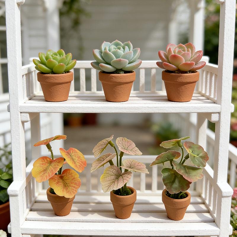 1Pcs Home Decor Mini Taro Turtle Back Green Potted Plants For Dollhouse Scandinavian Style Model Decoration Props