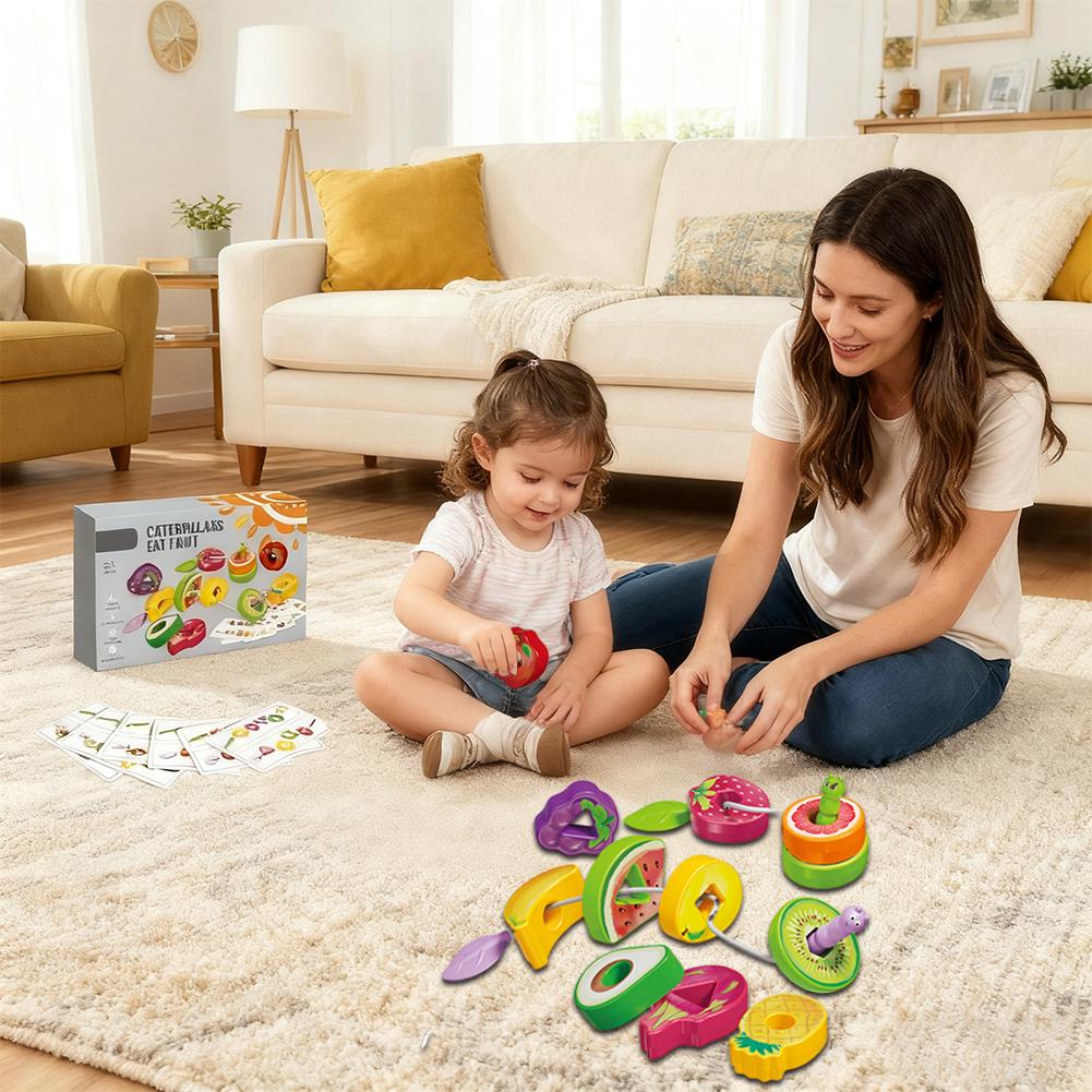 Wooden Animals Caterpillar Eat Fruits String Threading Beads Toddler Preschool Activities Lacing Toys For Kids X5Y4