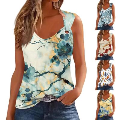 Camiseta sin mangas para mujer, cuello en V, básica, estampada, informal, holgada, sin mangas, corte lateral profundo, para mujer