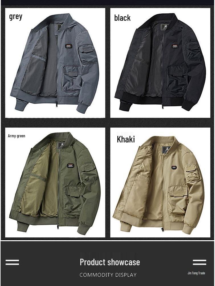 Pánská ležérní volná bavlněná bomber bunda s baseballovým límcem - Podzim/Zima 2025