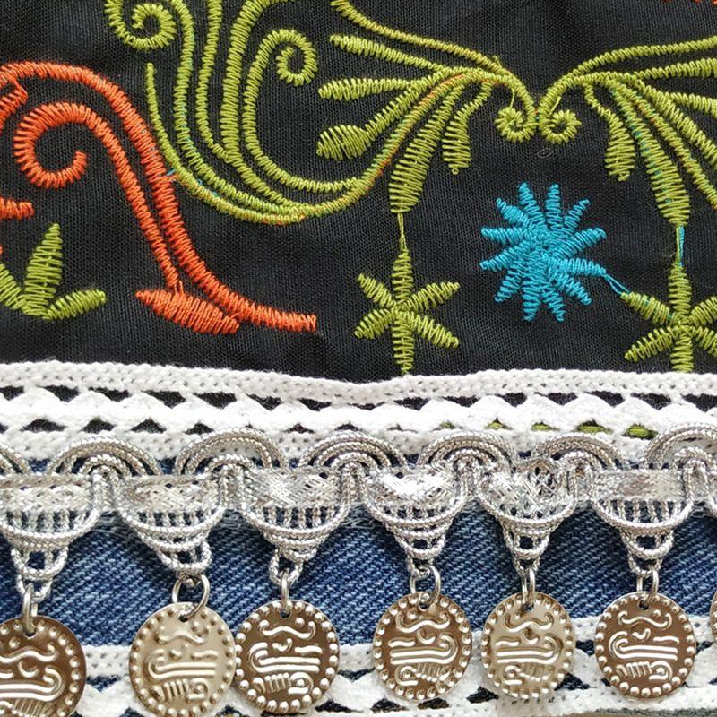 FindIt Bohemia Retro Embroider Three-Dimensional Decoration Denim Outwear Long Sleeve Lapel Top Fashion New Arrival